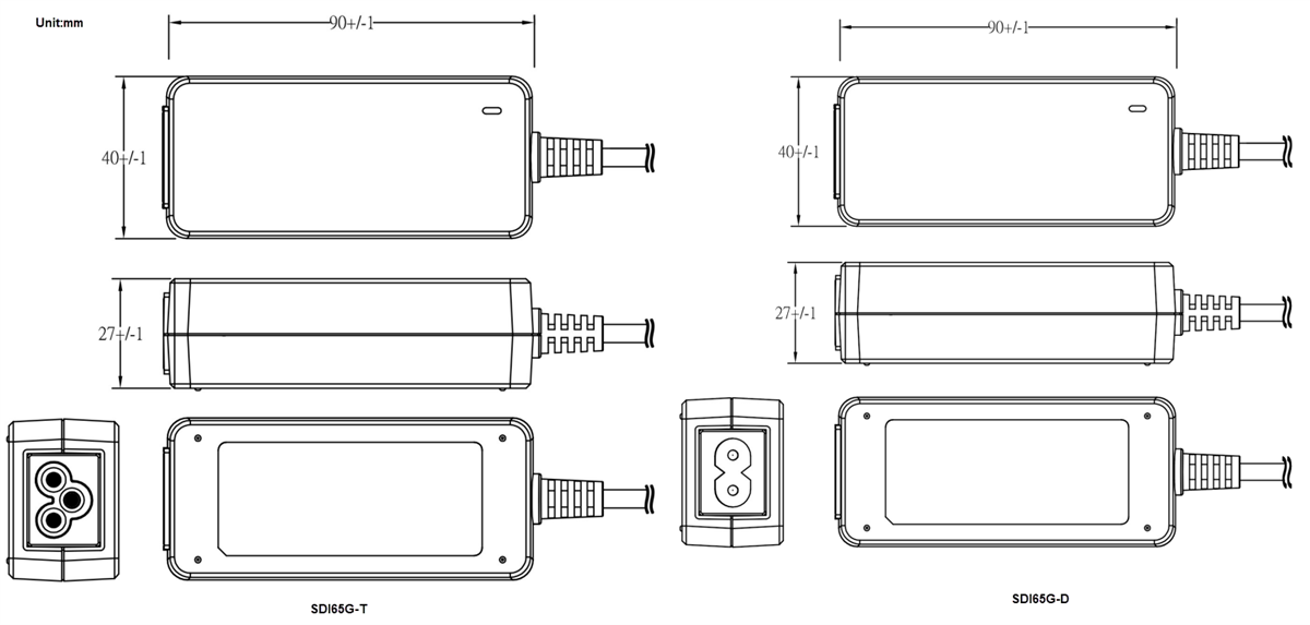 Technische Zeichnung - CUI Inc SDI65G-D/SDI65G-T DESKTOP-Adapter